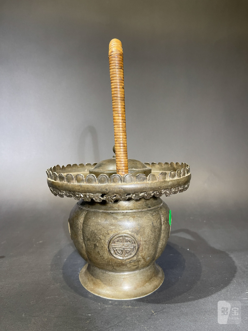 清 铜提篮式温酒器 - 图3